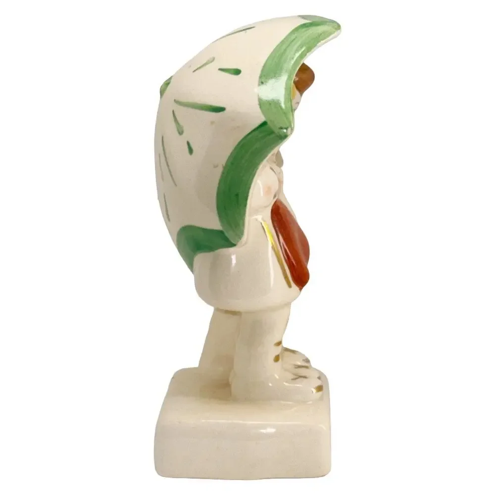 Dutch Boy Girl Walking in Rain Umbrella Ceramic Figurine Vintage